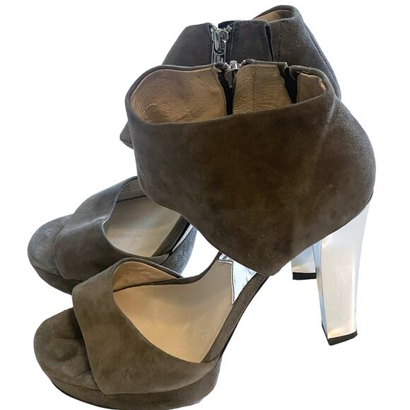 Michael Kors Platform Suede Stiletto Heels Womens Size 9 Gray Open Toe - Picture 2 of 11